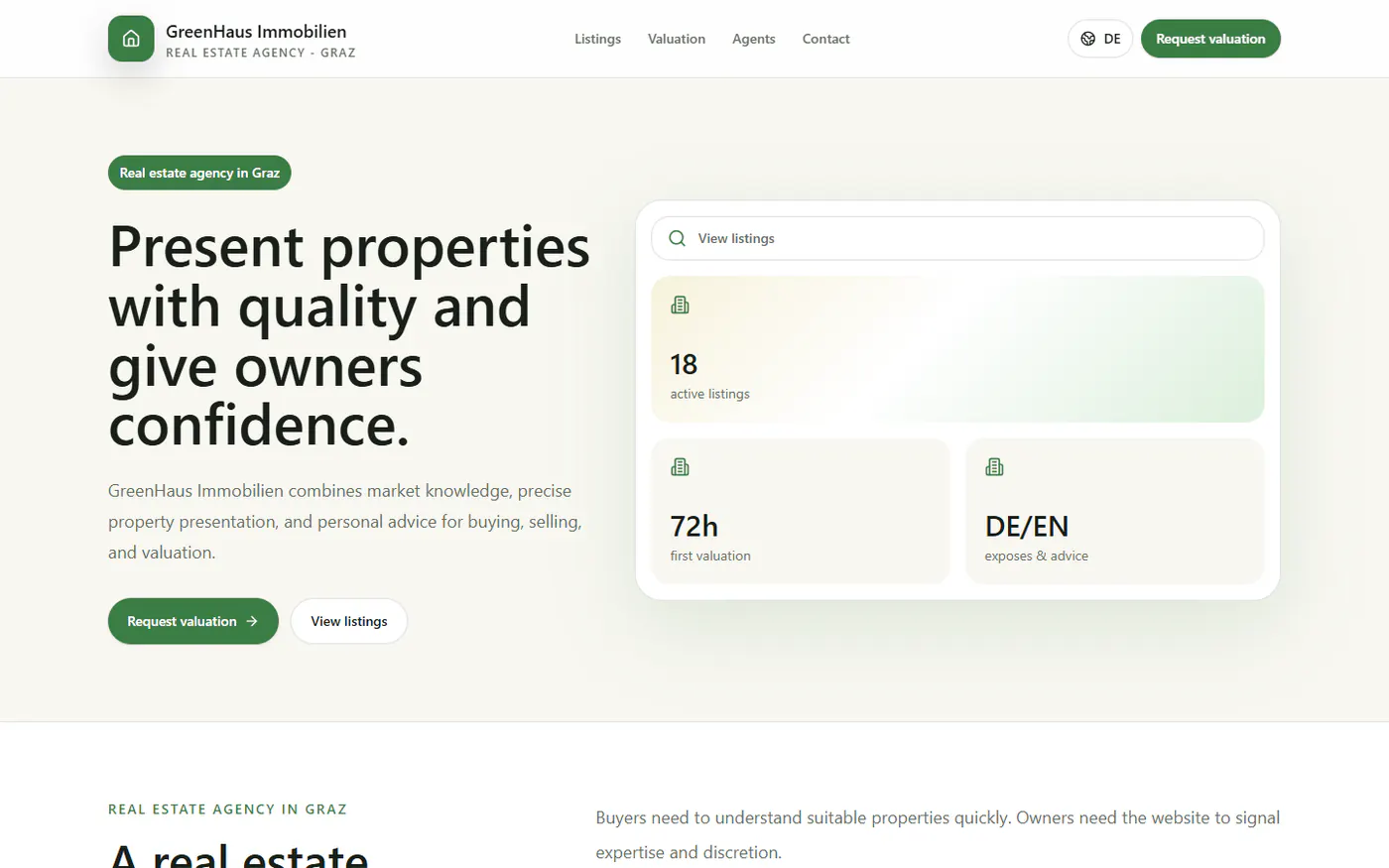 GreenHaus Immobilien demo website preview