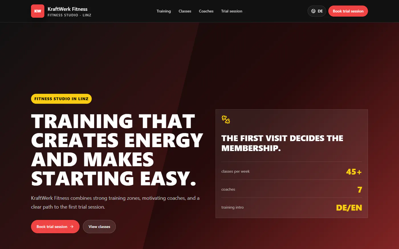 KraftWerk Fitness demo website preview